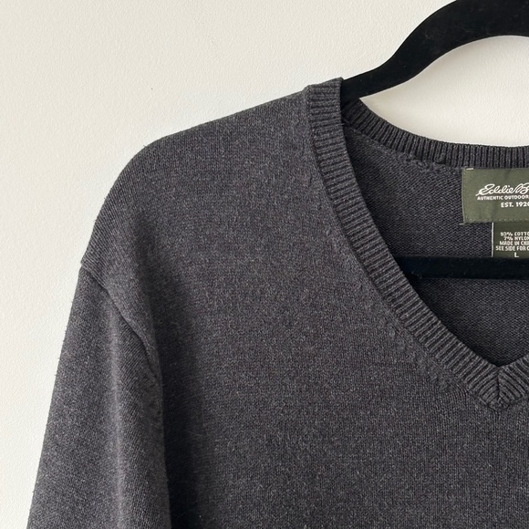 Eddie Bauer Charcoal Gray V-Neck Cotton Sweater - Picture 4 of 16